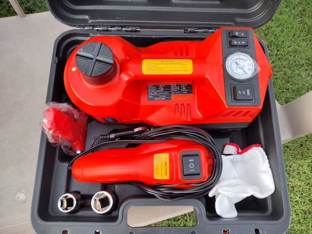 ROGTZ Electric Hydraulic Car Jack Kit 5 Ton 12V Portable Lift Range 17.7 Inch with Impact Wrench and Tire Inflator Pump for SUV Sedan Truck Car Repair