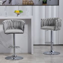 4  Pieces 360° Fabric cover Swivel Bar Stools Woven Back & Footrest [NEW] **Assembly Req** 