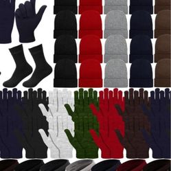 Suhine Homeless Care Package Supplies Bulk Winter Gloves Beanie Hat Neck Warmer Sock and Drawstring Bags for Men Women