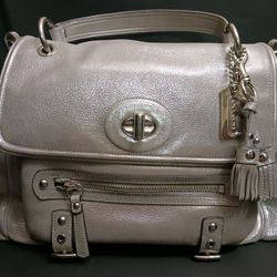 Coach Sydney LE Metallic Silver Turnlock Tote