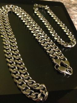 Elegant White Gold Plated Miami Cuban Link Chain + Bracelet Set