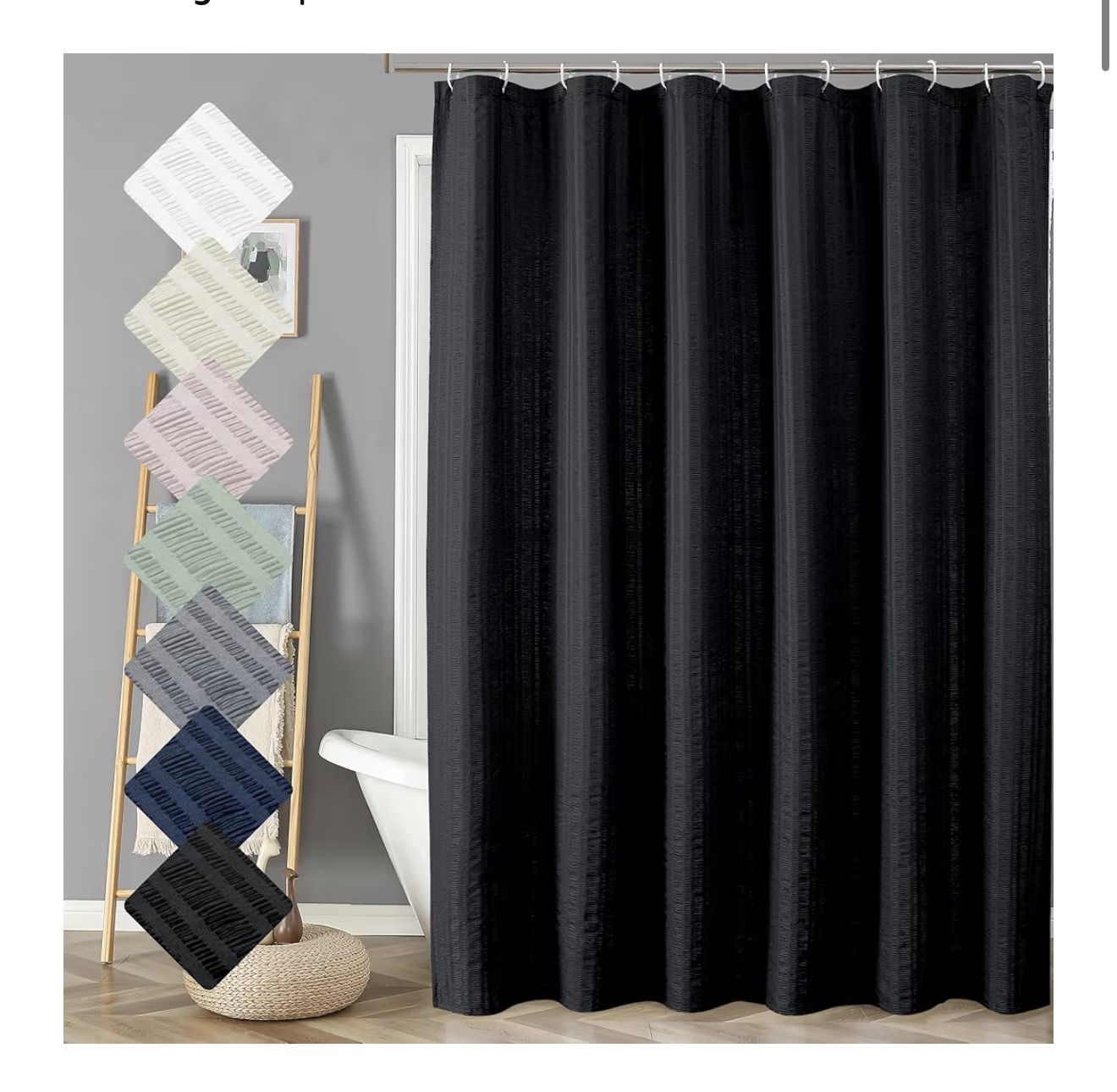 Extra Long Black Shower Curtain 96 Inch Long, Embossed Texture Fabric Bathroom Shower Curtain, Large Hotel Bath Curtain with 12 Holes, 72Wx96H, Black