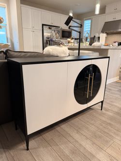 Modern Sideboard Cabinet White Black Glass Doors