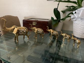 Brass And Pearl Elephant Set Trunk Up!