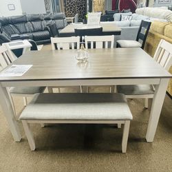 NEW 6PC CHALK/GREY DINING SET