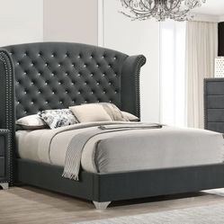 Queen 3pc. Gray Velvet Bed