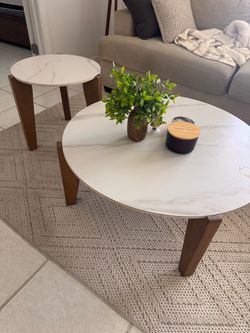Round Marble-Look Coffee & Side Table