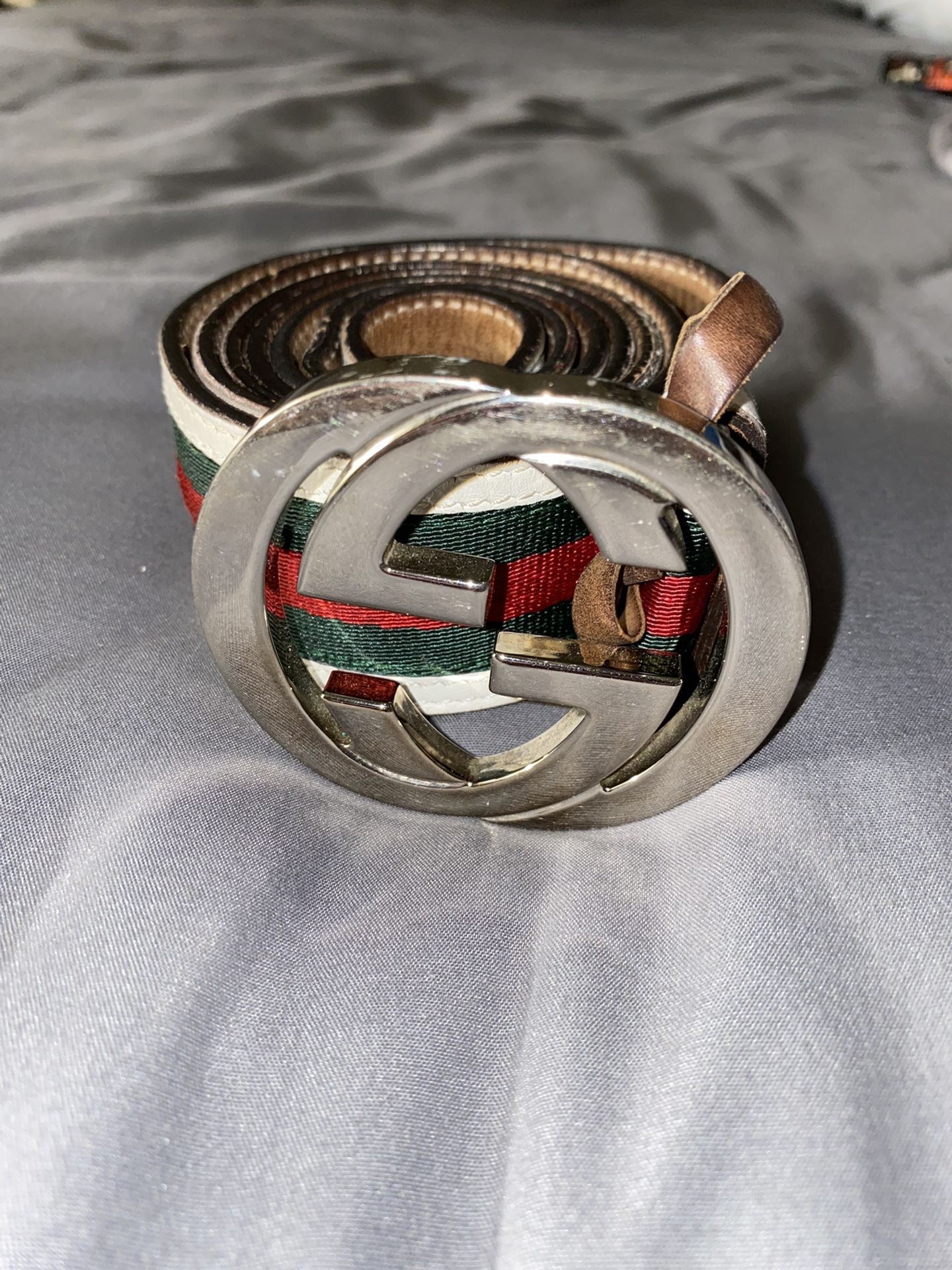 White, Green And Red Gucci Belt W/ Authentic Stamp
