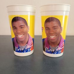 Magic Johnson Drink Cups - Vintage 1991 from KFC, Set Of 2