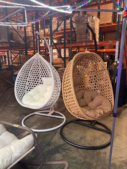 New Outdoor Patio Hanging Egg Chair with Stand 300lbs Capacity. White or brown