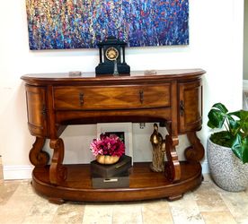 Solid wood demi-lune/buffet console cabinet