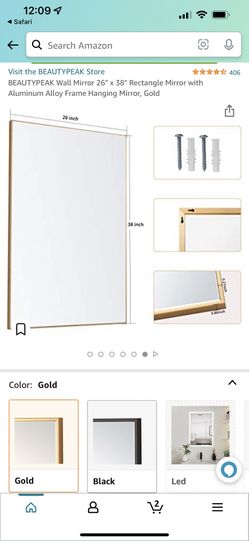 BEAUTYPEAK Wall Mirror 26" x 38" Rectangle Mirror with Aluminum Alloy Frame Hanging Mirror, Gold