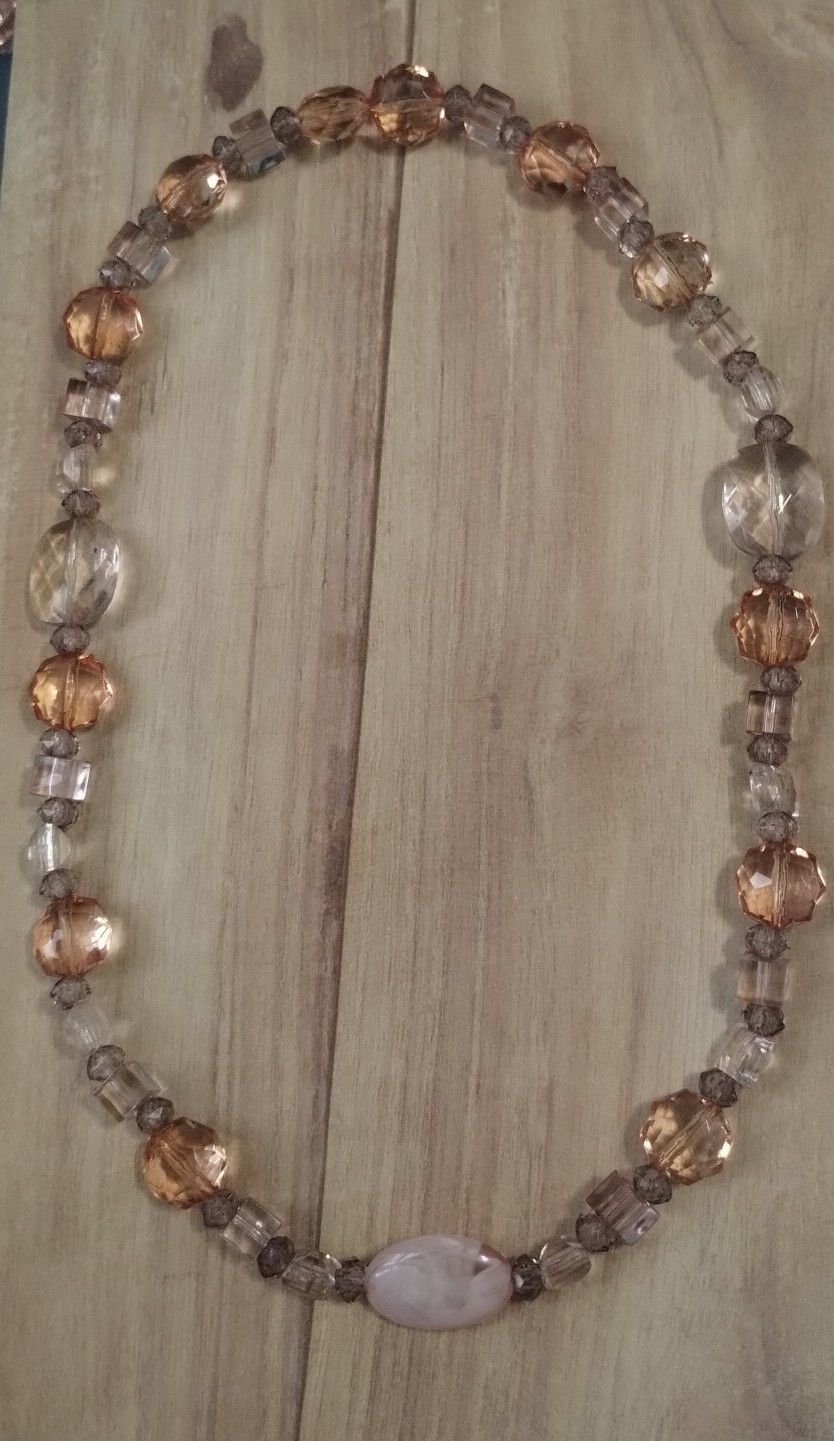Beaded Necklace In Blush Tones, Stretchy String, No Clasp