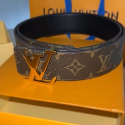 LV Belt In Brown Monogram w Gold Buckle