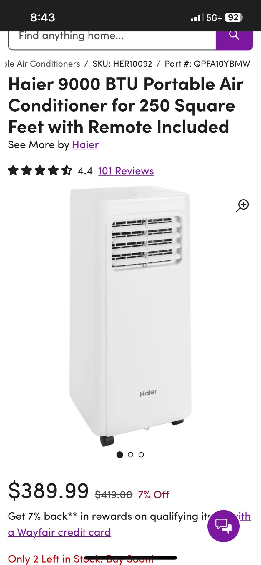 PORTABLE HAIER AC UNIT