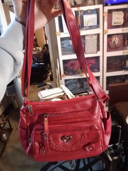 Red Crossbody Purse with Heart Detail