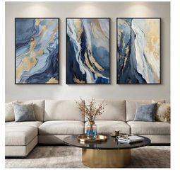Blue and Gold Abstract Wall Art