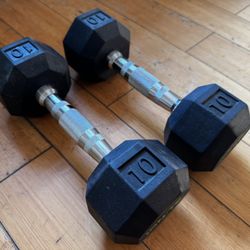 Two 10 pound hand weights by Ignite Hexagon 
