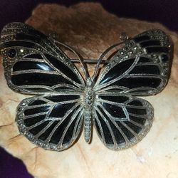 Marcasite/Onyx Butterfly Pin