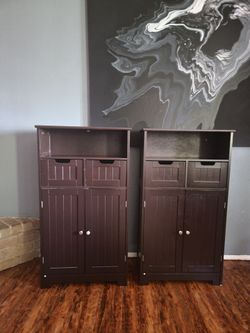 Tall Dark Brown Storage Cabinets – Set of 2