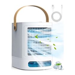 BALKO Mini Air Conditioner, 3-IN-1 Small Air Conditioner w/ 3-Level Humidify & 3 Speeds, 7-Color Night Lights, Top Fill Tank for 8H Cooling, Desk Port