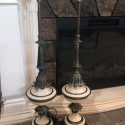 Hollywood Regency Style Tole Brass & Enamel STIFFEL Table Lamp