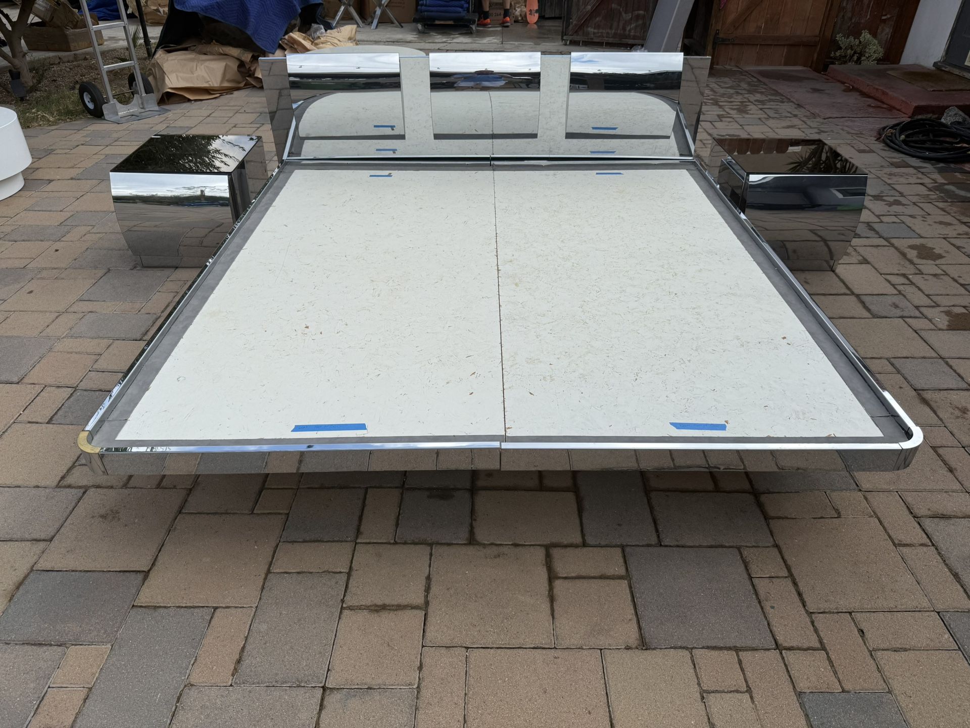 Space-age Futuristic Ultra-Modern King Platform Bed w/ Matching Mirror Nightstands – Custom Designed