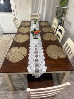 Extendable Dining Table Set – 8 Chairs & Bench