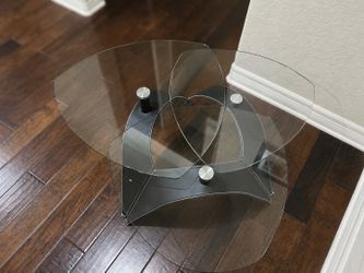 Set of 2 Modern Sculptural Glass Accent Tables – Black Bases & Chrome Details