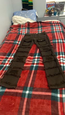 Brown stacked jeans