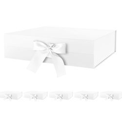 HAPPY POTATO 6 Large Mothers Day Gift Boxes with Ribbon 13.5x9x4.1 Inches, White Gift Boxes with Lids, Bridesmaid Proposal Boxes, Magnetic Gift Boxes 