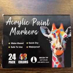 Acrylic Paint Markers, 24 Pcs 48 Colors Dual Tip Dual Color Acrylic Markers, Acrylic Markers Set Paint Pens for Stone, Wood, Calligraphy, Canvas, Cera