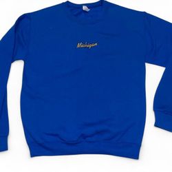 Vintage Jerzees Blue Unisex Premium  Crewneck Sweatshirt “Michigan” Size Small