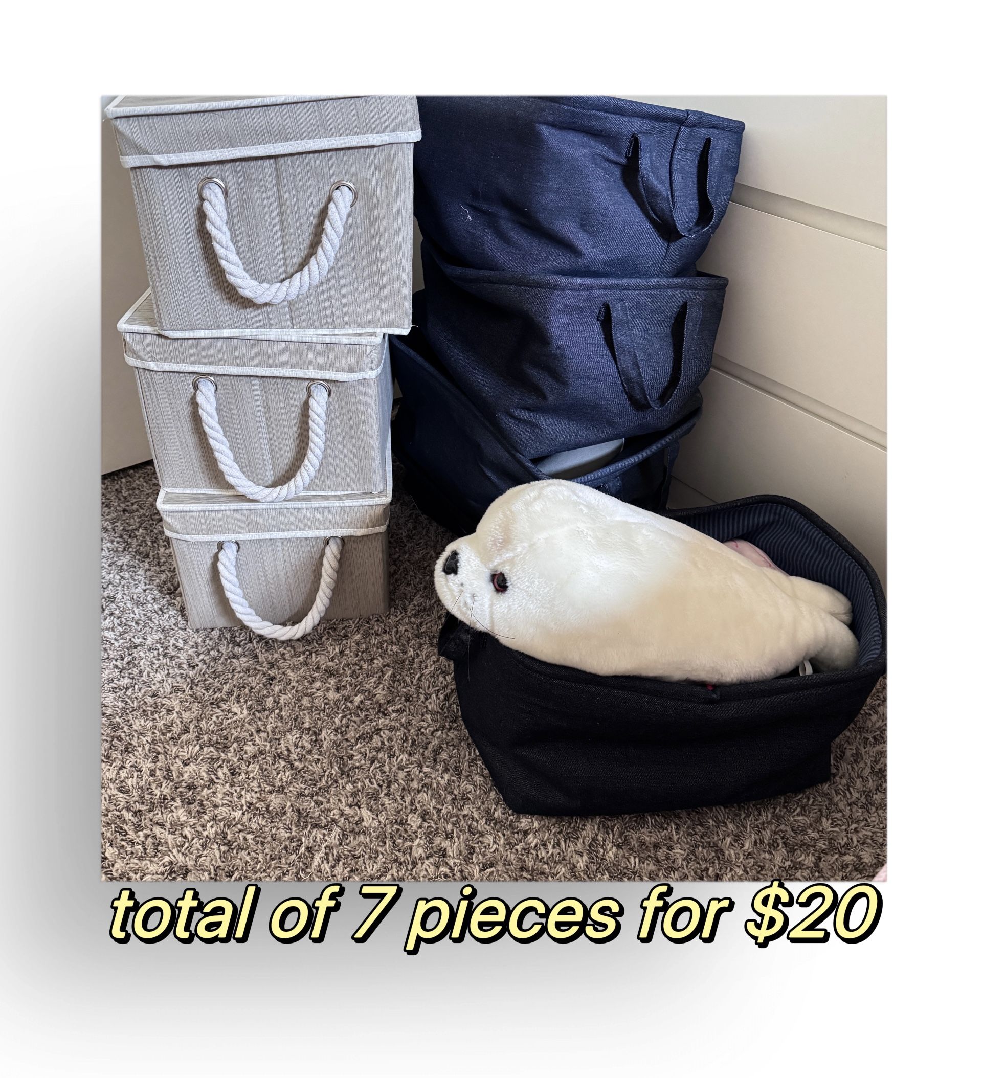 3 Large Storage Bins with Lids + 4 Storage Bins with Metal Frame Collapsible Storage Box Closet Shelf, Decorative Storage Baskets for Organizing , Fol