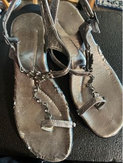 Ladies silvery wedges chain tied size 8.5M