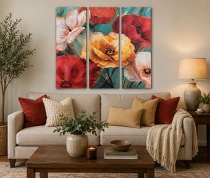 3 piece canvas floral art painting
