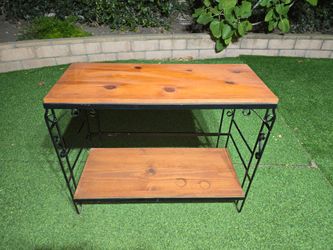 Vintage Wrought Iron & Solid Wood Console Table (2-Tier Rustic Entryway / Plant Stand)
