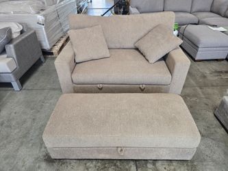 Thomasville Gilroy Fabric Oversized Storage Chair and Storage Ottoman