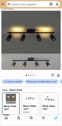 Black 4-Head Ceiling Track Light Fixture with night light led