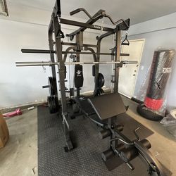 Vesta Fitness Smith Machine 2001 w/Bench Attachment | 230lb Bumpers Weights | 7ft Olympic Bar | Fitness | Gym Equipment | FREE DELIVERY 🚚 