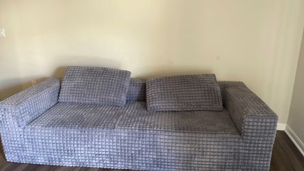 Gray Textured Fabric Sofa with Pillows
