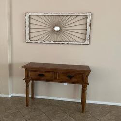 Rustic White Wall Art Paired With A 2 Drawer Entryway Table 
