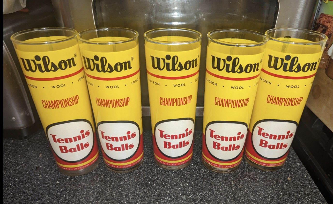 Vintage Wilson Championship Tennis Ball Tall Highball glasses 5x