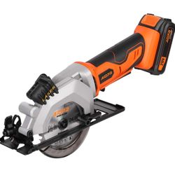 Cordless Mini Circular Saw with Laser Guide, Rip Guide, Vacuum Adapter and 2 Blades