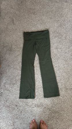 Green Flare Leggings with Fold-Over Waistband