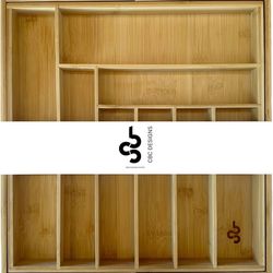 CBC Home- Extra Large Premium Bamboo Silverware Organizer- 14''-26'' Expandable Kitchen Drawer Organizer and Utensil Organizer, Cutlery Tray with Draw