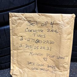Set of 4 tires corvette z06 275/30zr20 and 345/25zr21 , like new Michelin pilot sport $1750  These came off a new car with 100 miles on it. 