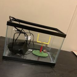 2.5 gallon tank with decor and water filter