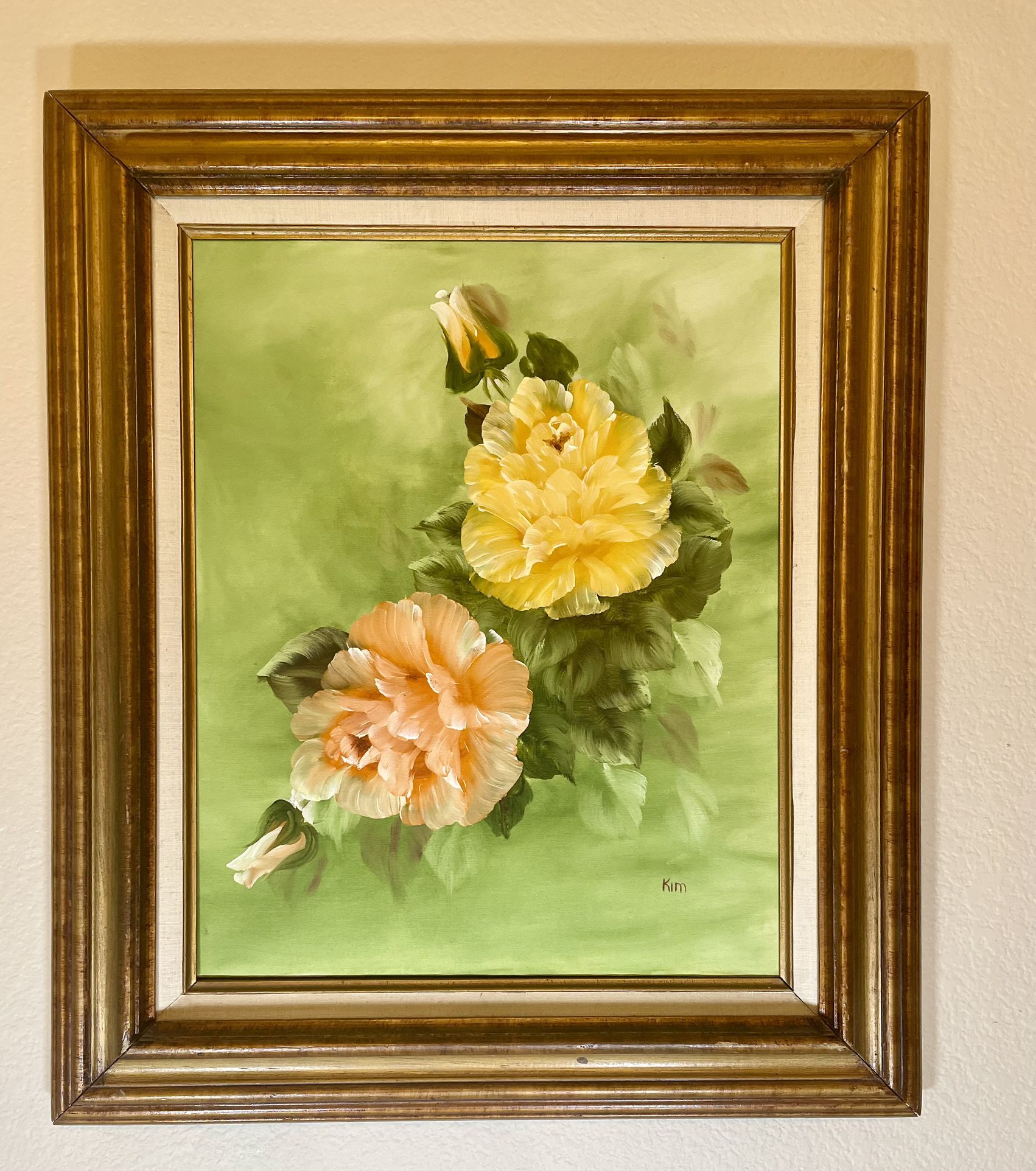 27x24 Hand painted Roses mid Century OBO