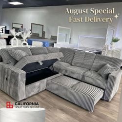 3-Piece Convertible Sectional Sofa with Pull-Out Bed & USB Port